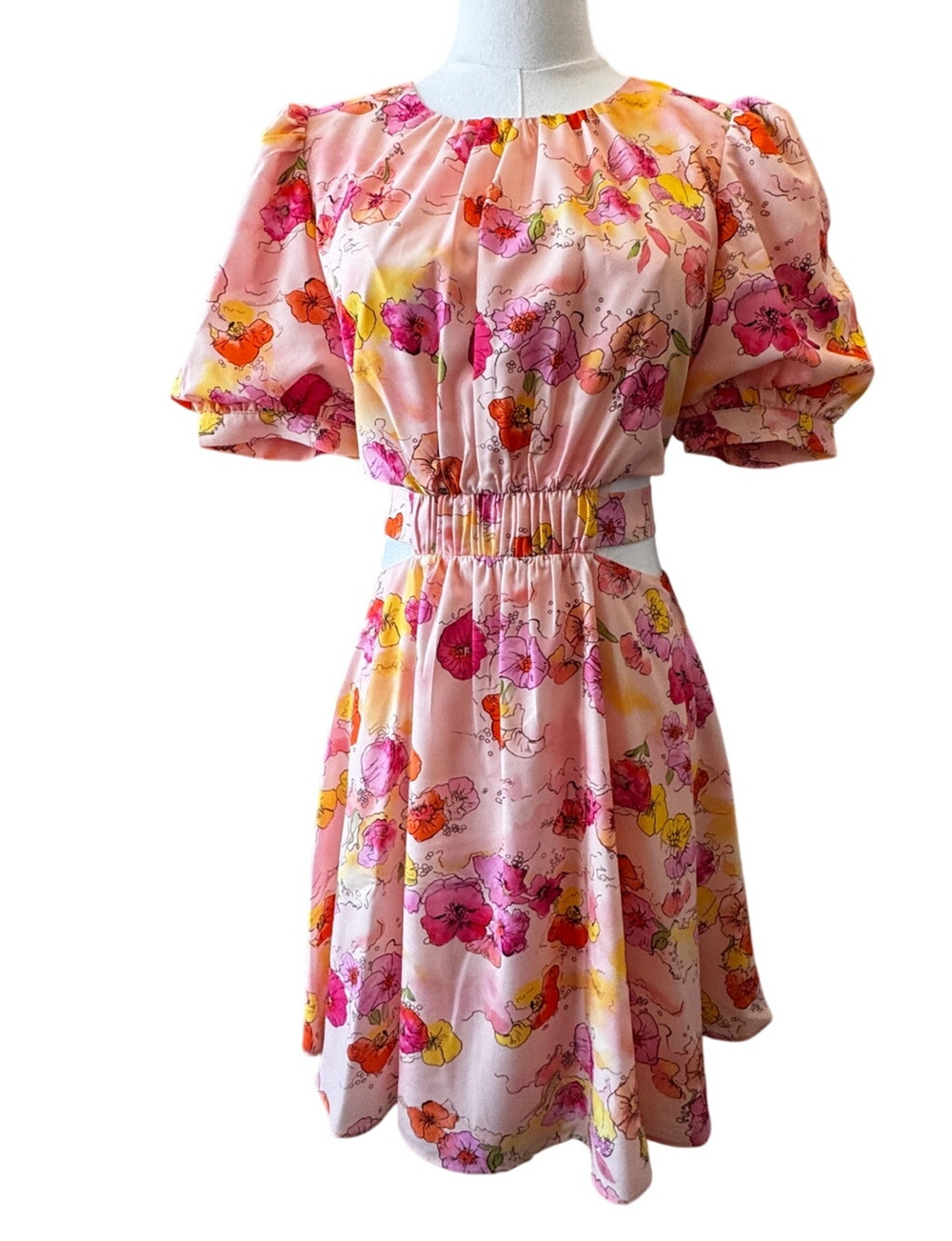 AMUR Women's Flowers in Cloud Short Sleeves Jewel Neck Cole Cutout Dress Size 2